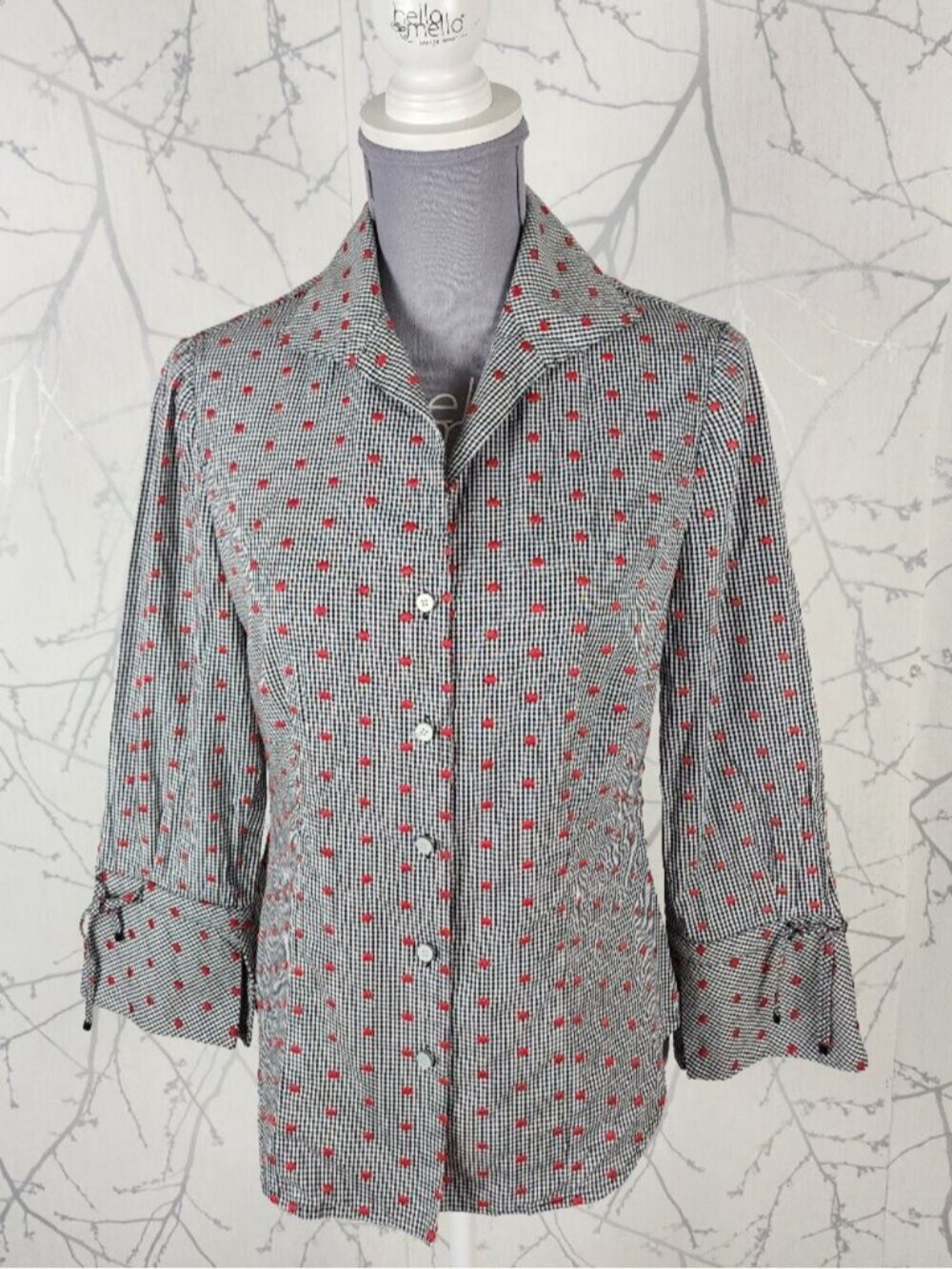 Carlisle Gingham Textured Polkadot Cotton Button Front Blouse
